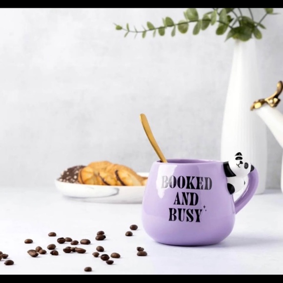 Thyme & Table Purple 'Booked and Busy' Mug with Panda Handle-NWOT - Picture 1 of 4